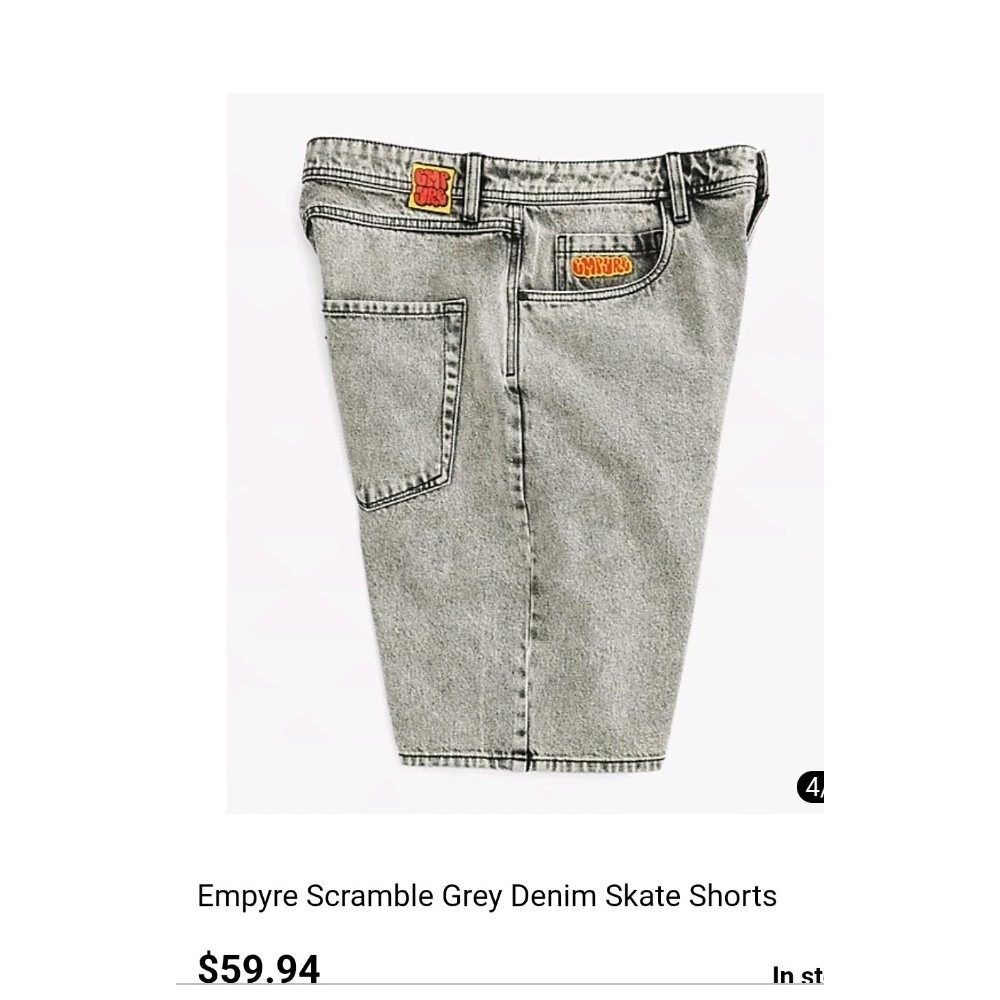 Empyre Sk8 Y2K‎ Jean Skate Shorts 38 X 9 Grey NWT $55